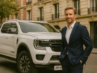 un Ford Ranger PHEV model 2025 de couleur banche dans Paris