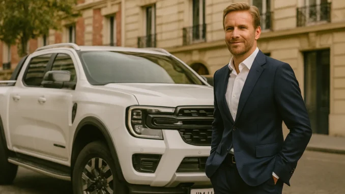 un Ford Ranger PHEV model 2025 de couleur banche dans Paris